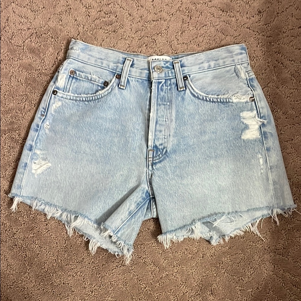 AGOLDE Light Blue Distressed Denim Shorts